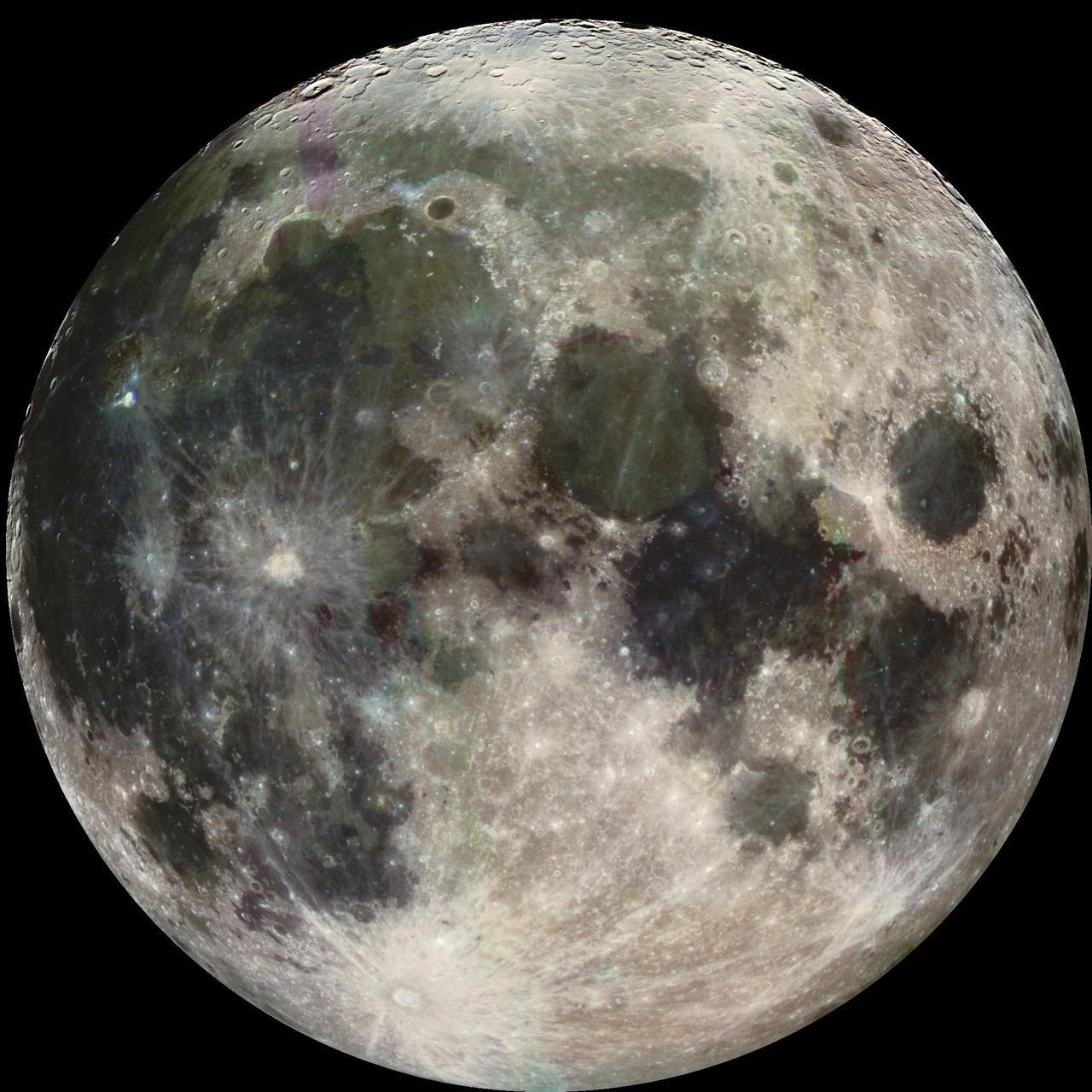 An image of a full moon, the side seen from Earth, against a black background